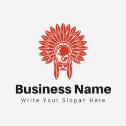 Bold Red Skull Design with Tribal Inspired Elements Logo Template