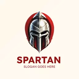 Bold Red Spartan Helmet Design Showcasing Strength Logo Template