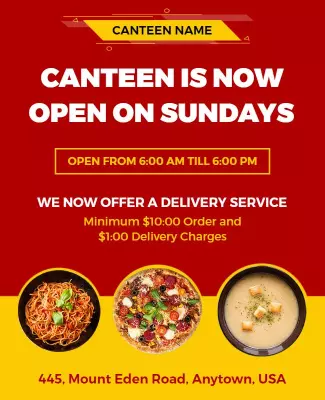 Bold Red Sunday Canteen Opening Announcement Poster Template