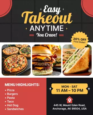 Bold Red Takeout Food Menu Highlights Poster Template