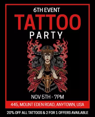 Bold Red Tattoo Party Event Poster Template
