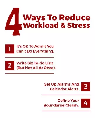Bold Red Tips for Reducing Workload and Stress Poster Template