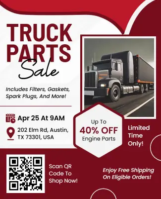 Bold Red Truck Parts Sale Promotion Flyer Template