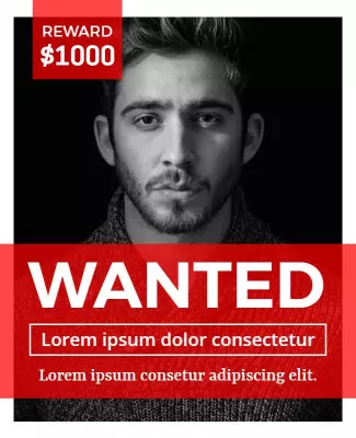 Bold Red Wanted Criminal Reward poster Template