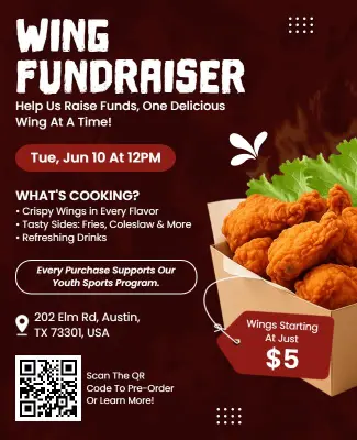 Bold Red Wing Fundraiser Event Flyer Template