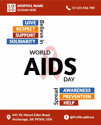 Bold Red World AIDS Day Awareness Support Poster Template
