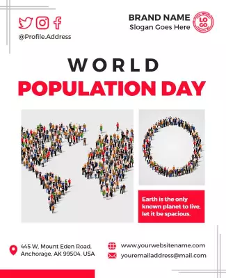 Bold Red World Population Day Awareness Poster Template