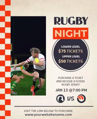 Bold Rugby Night Sports Event Ticket Sales Poster Template