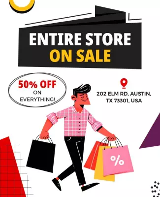 Bold Sale Announcement with Shopper Illustration Poster Template