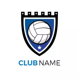Bold Shield Design Featuring Volleyball and Blue Accents Logo Template