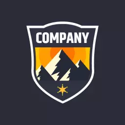 Bold Shield Design with Mountains and Sunrise Badge Template