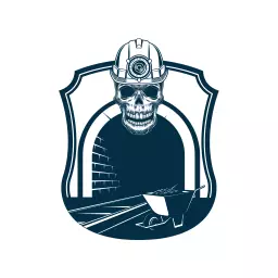 Bold Skull Miner Emerging from Dark Tunnel Mining Logo Template