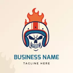 Bold Skull with Fiery Helmet in Automotive Racing Logo Template