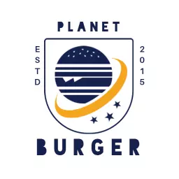 Bold Space-Themed Burger Design Featuring Planets Logo Template