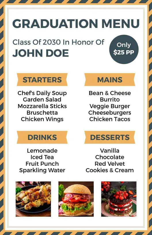 Bold Striped Design Graduation Party Menu Template