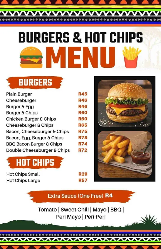 Bold Textured Fast Food Burger and Chips Menu Template
