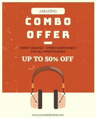 Bold Vintage Headphones Combo Offer Discount Poster Template