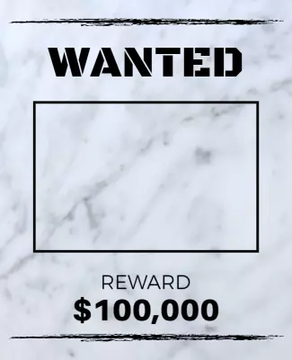 Bold Wanted Poster with Marble Background and Reward Template