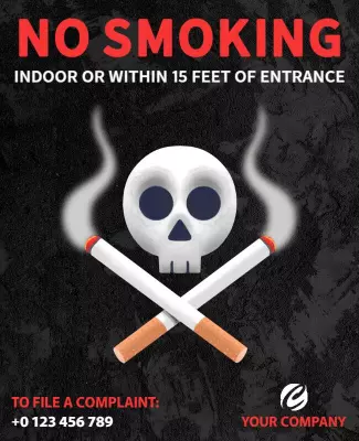Bold Warning No Smoking Policy with Skull and Cigarettes Poster Template