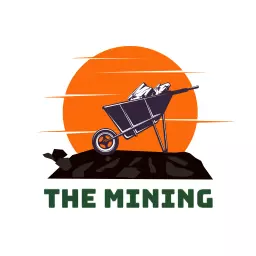 Bold Wheelbarrow Against Bright Orange Sun in Mining Logo Template