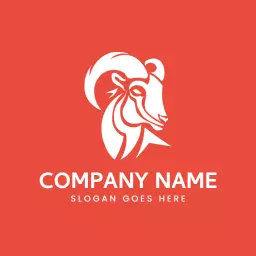 Bold White Goat Illustration on Vibrant Red Background Logo Template