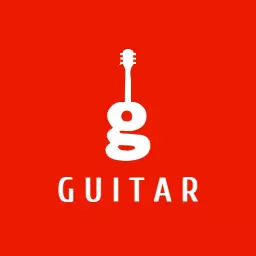 Bold White Guitar Icon on Vibrant Red Background Logo Template
