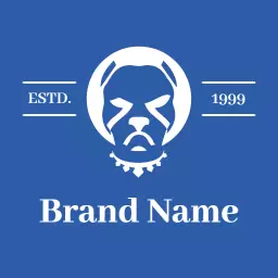 Bold White Pitbull Emblem on Rich Blue Background Logo Template