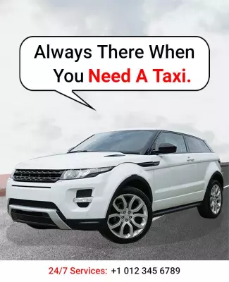 Bold White SUV Taxi Service Availability Announcement Poster Template