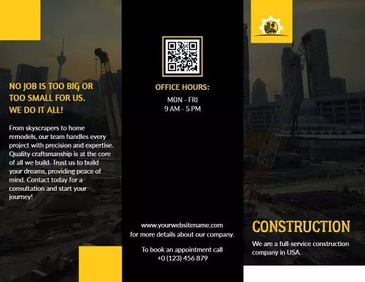 Bold Yellow and Black Construction Services Consultation Brochure Template