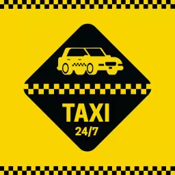 Bold Yellow and Black Taxi Service Sign with 24/7 Availability Logo Template