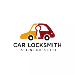 Bold Yellow and Red Car Illustrated for Locksmith Service Logo Template
