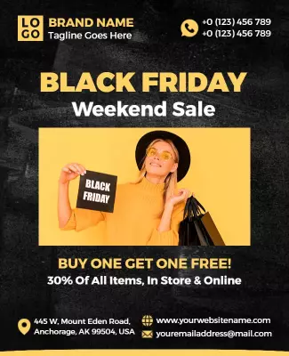 Bold Yellow Black Friday Weekend Sale Promotional Poster Template