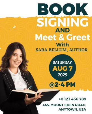 Bold Yellow Book Signing Meet and Greet Event Poster Template