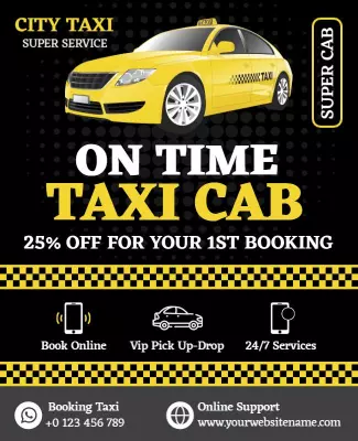Bold Yellow City Taxi Service Promotion Poster Template