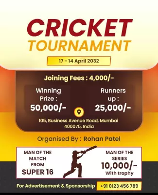 Bold Yellow Cricket Tournament Announcement Poster Template