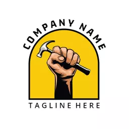 Bold Yellow Design Featuring Hammer Tools for Carpentry Logo Template