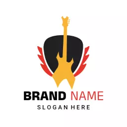 Bold Yellow Electric Guitar Design for Rock Music Logo Template