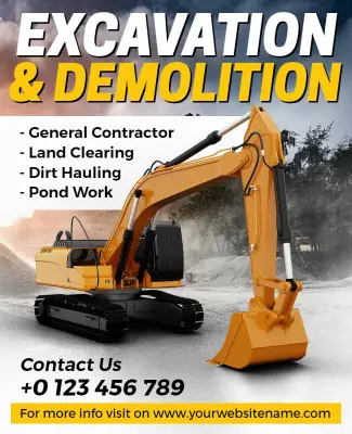 Bold Yellow Excavation and Demolition Service Poster Template