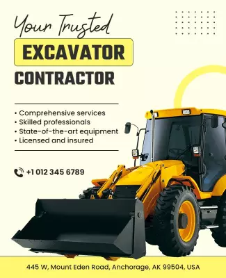 Bold Yellow Excavator Contractor Services Promotion Poster Template