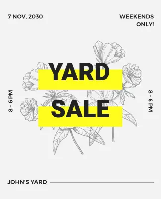Bold Yellow Floral Yard Sale Announcement Poster Template