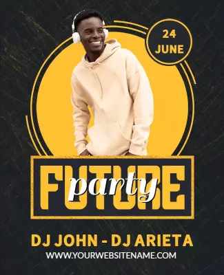 Bold Yellow Futuristic DJ Party Event Poster Template
