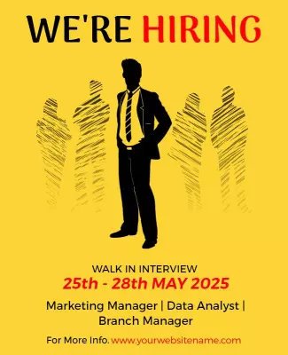 Bold Yellow Hiring Announcement Walk-In Interview Poster Template