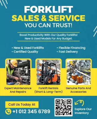 Bold Yellow Industrial Forklift Sales and Service Poster Template