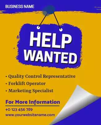 Bold Yellow Job Recruitment Help Wanted Poster Template