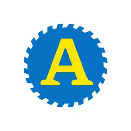Bold Yellow Letter A Against Blue Gear Design Logo Template