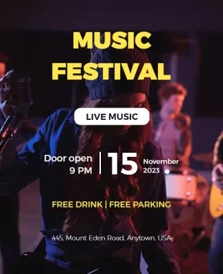 Bold Yellow Live Music Festival Event Flyer Template