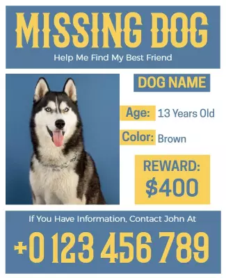 Bold Yellow Missing Dog Help Find My Best Friend Flyer Template