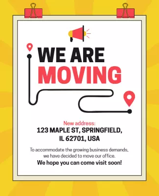 Bold Yellow Office Relocation Announcement Poster Template
