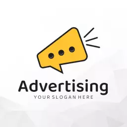 Bold Yellow Speech Bubble Representing Innovative Advertising Logo Template