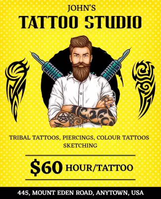 Bold Yellow Tattoo Studio Advertising Poster Template